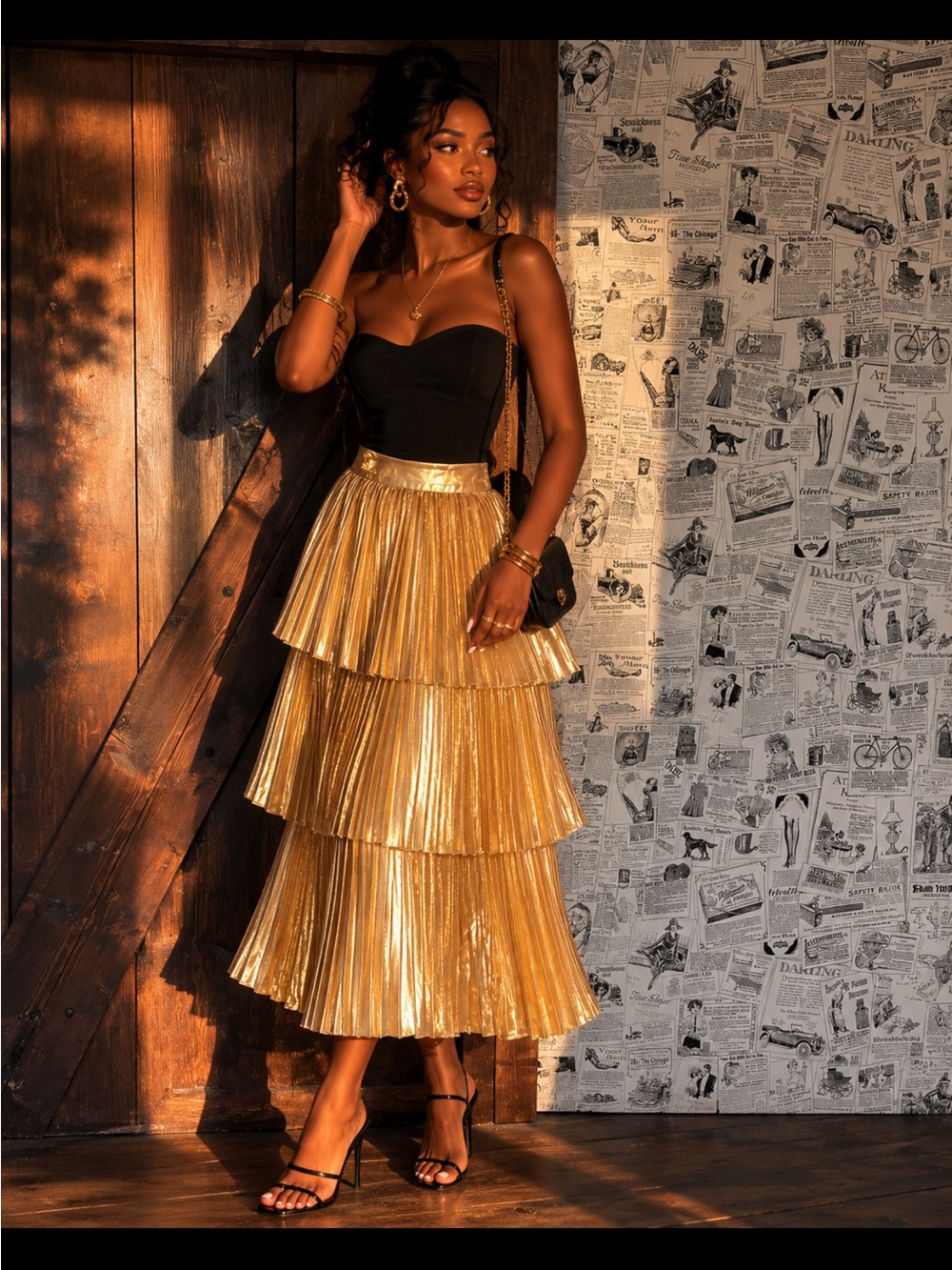 Stella McCartney Gold Tiered Pleated Maxi Skirt